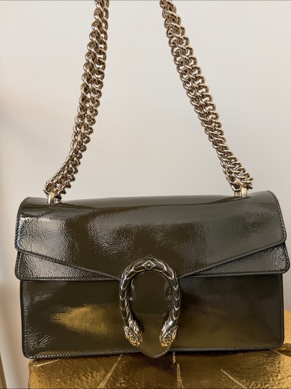 Gucci Olive Patent Dionysus Bag